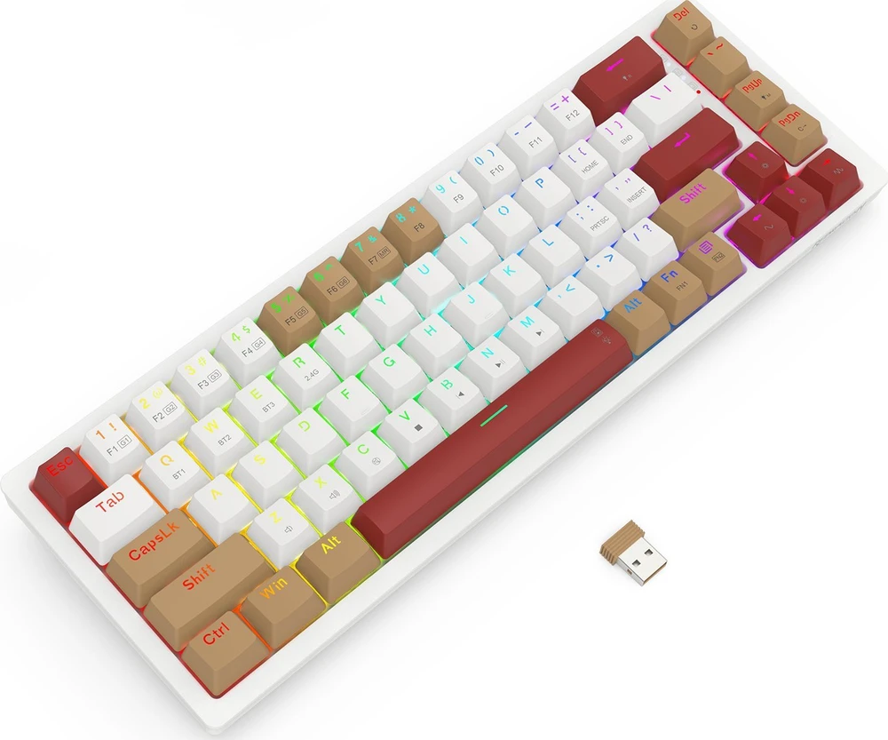Klaviatūra žaidimams Redragon Rammus K677WLR-RGB-PRO Redragon Mechaninė Brown Switches belaidė mechaninė su pašvietimu ruda