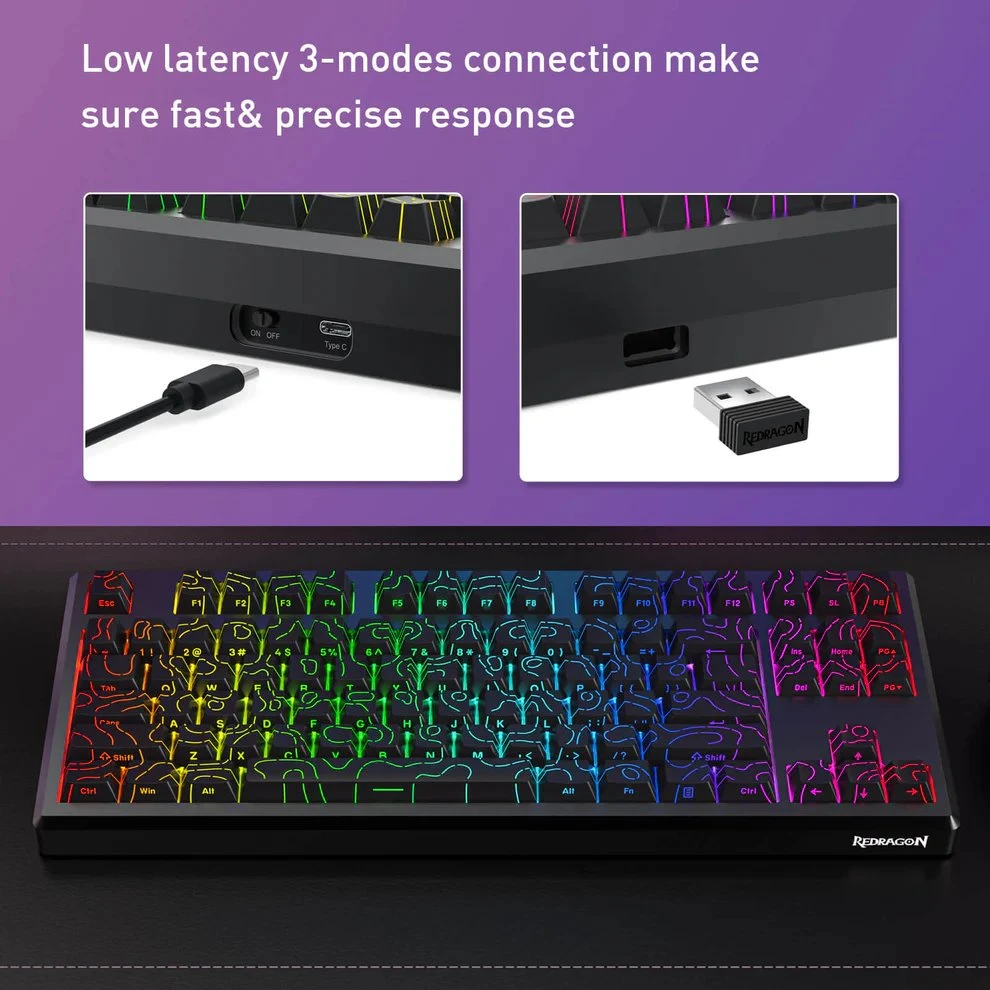 Klaviatūra žaidimams Redragon Uranus Pro K732MC-RGB-PRO Redragon Linear Silky Frost Switches belaidė mechaninė su pašvietimu juoda
