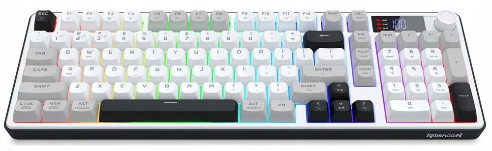 Klaviatūra žaidimams Redragon Aria PRO belaidė membraninė su pašvietimu balta ir-pilka