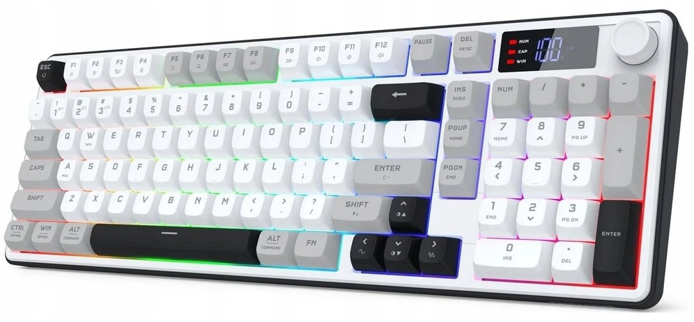 Klaviatūra žaidimams Redragon Aria PRO belaidė membraninė su pašvietimu balta ir-pilka