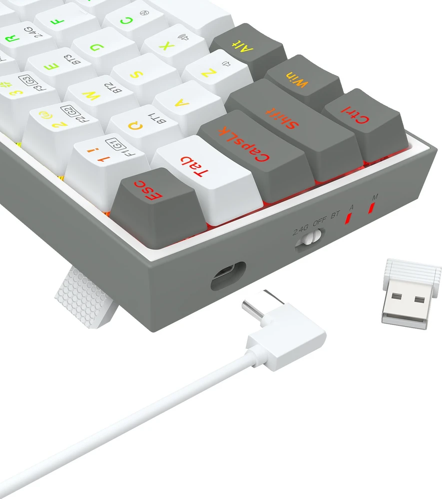 Klaviatūra žaidimams Redragon Castor Pro K631RGB-PRO-WG Redragon Mechaninė Raudona Switches belaidė mechaninė su pašvietimu balta ir-pilka