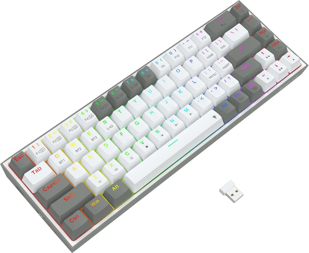Klaviatūra žaidimams Redragon Castor Pro K631RGB-PRO-WG Redragon Mechaninė Raudona Switches belaidė mechaninė su pašvietimu balta ir-pilka