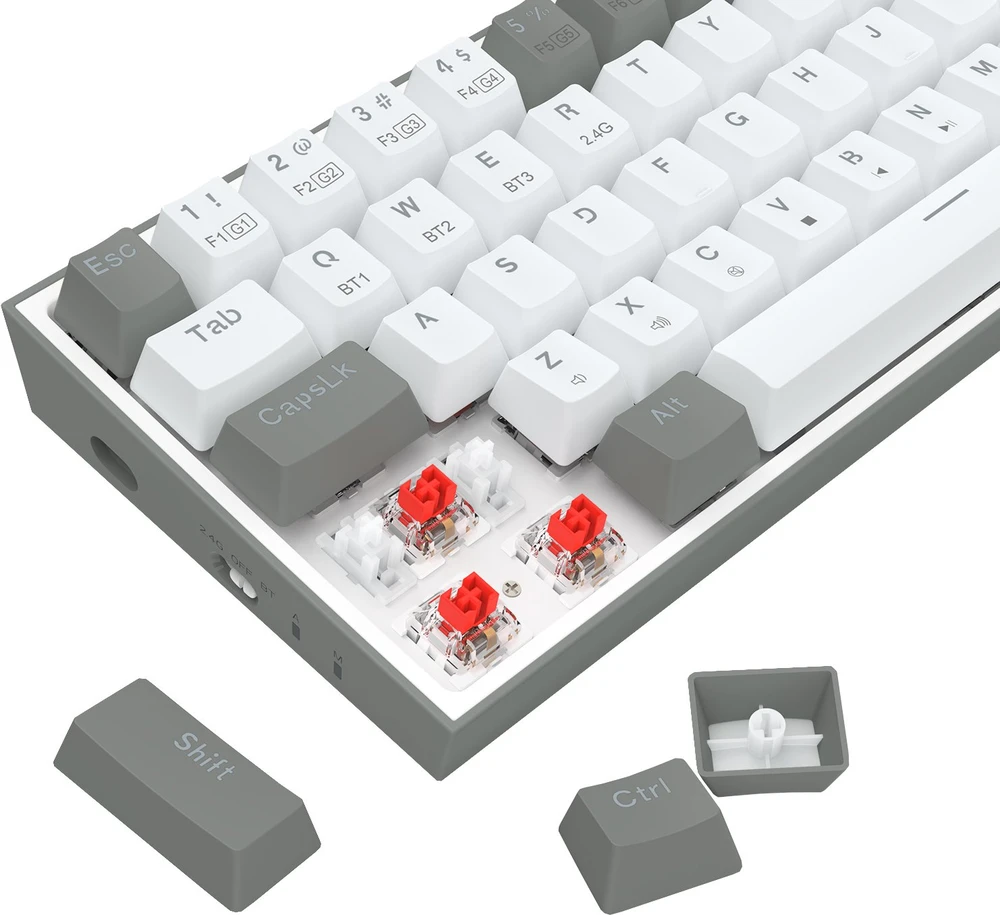 Klaviatūra žaidimams Redragon Castor Pro K631RGB-PRO-WG Redragon Mechaninė Raudona Switches belaidė mechaninė su pašvietimu balta ir-pilka