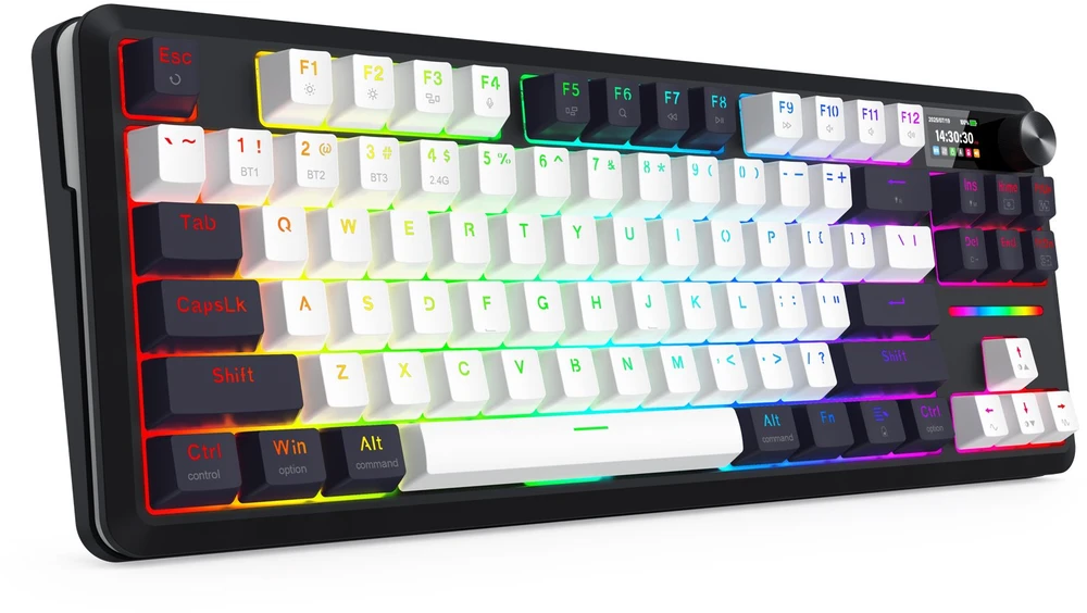 Klaviatūra žaidimams Redragon Wildslash LCD Pro K746WB-RGB-PRO Redragon RPC belaidė mechaninė su pašvietimu balta ir-juoda