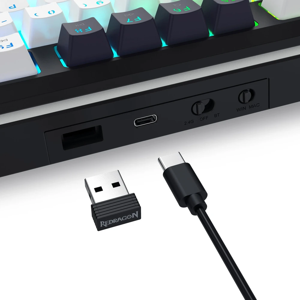 Klaviatūra žaidimams Redragon Wildslash LCD Pro K746WB-RGB-PRO Redragon RPC belaidė mechaninė su pašvietimu balta ir-juoda
