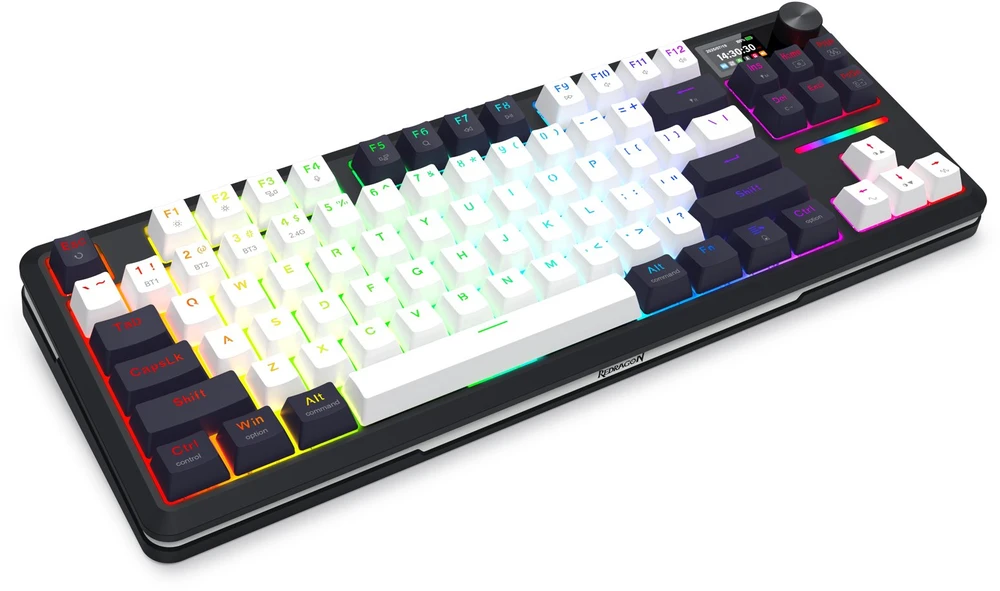 Klaviatūra žaidimams Redragon Wildslash LCD Pro K746WB-RGB-PRO Redragon RPC belaidė mechaninė su pašvietimu balta ir-juoda