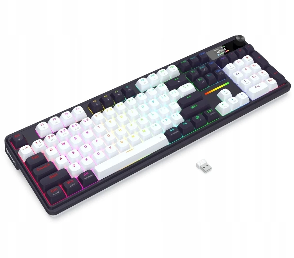 Klaviatūra žaidimams Redragon Terraflare Pro Manbo Linear Switch belaidė mechaninė su pašvietimu balta ir-juoda