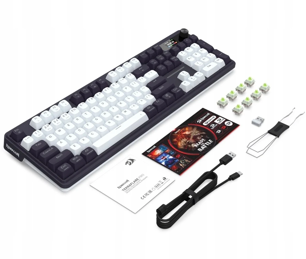 Klaviatūra žaidimams Redragon Terraflare Pro Manbo Linear Switch belaidė mechaninė su pašvietimu balta ir-juoda