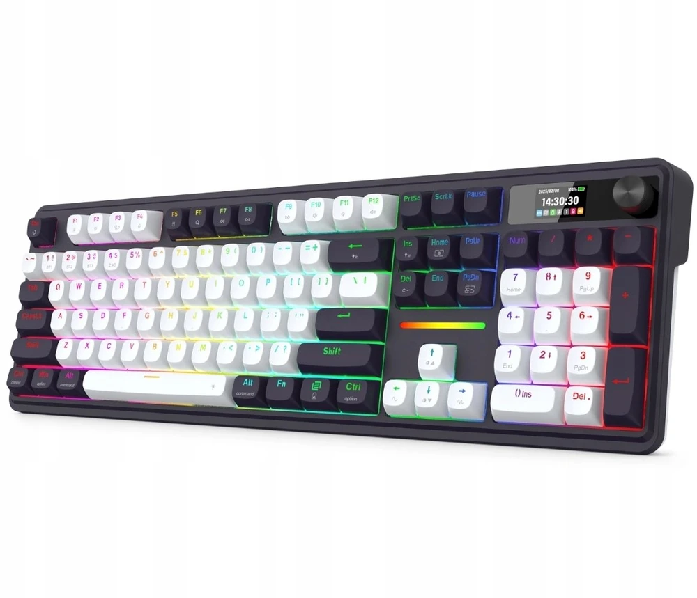 Klaviatūra žaidimams Redragon Terraflare Pro Manbo Linear Switch belaidė mechaninė su pašvietimu balta ir-juoda