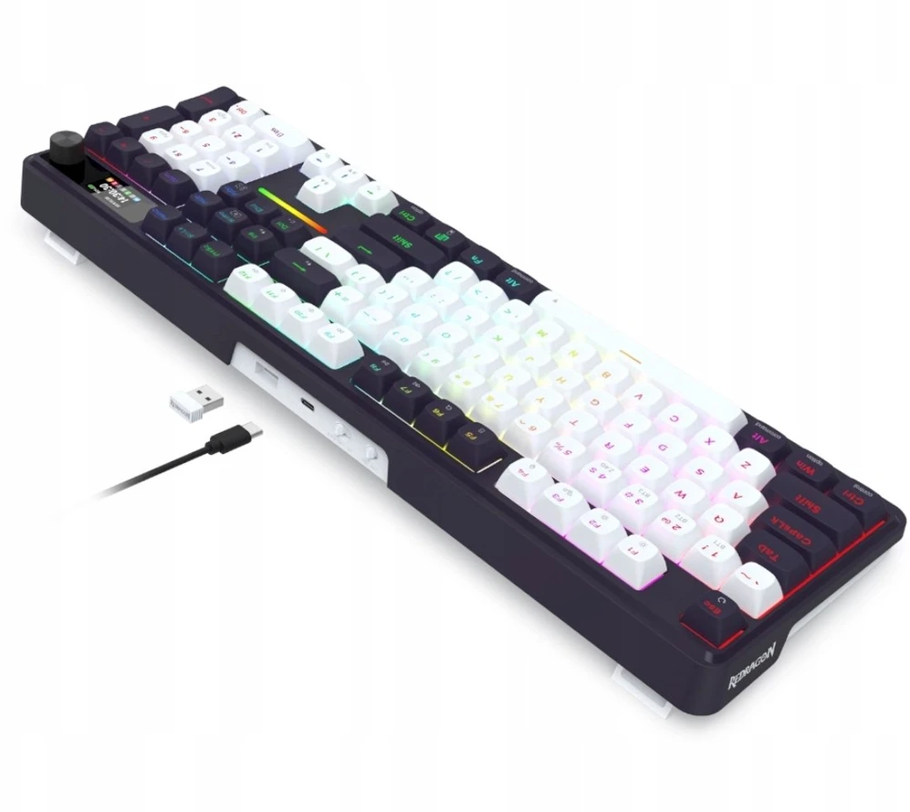 Klaviatūra žaidimams Redragon Terraflare Pro Manbo Linear Switch belaidė mechaninė su pašvietimu balta ir-juoda