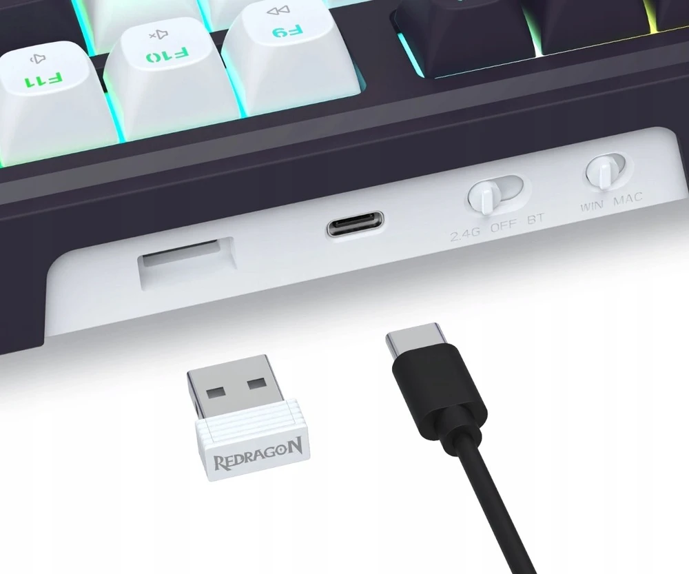 Klaviatūra žaidimams Redragon Terraflare Pro Manbo Linear Switch belaidė mechaninė su pašvietimu balta ir-juoda