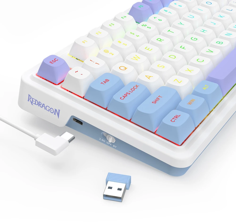 Klaviatūra žaidimams Redragon Ucal Max Manbo Linear Switch belaidė mechaninė su pašvietimu balta