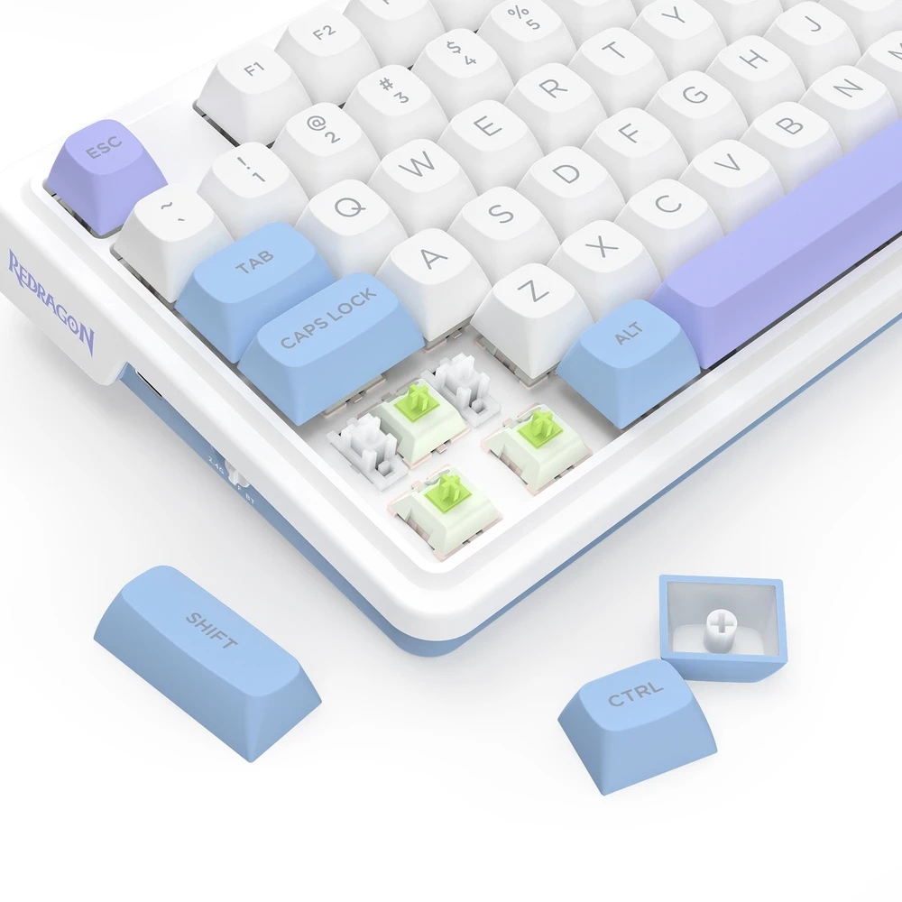 Klaviatūra žaidimams Redragon Ucal Max Manbo Linear Switch belaidė mechaninė su pašvietimu balta