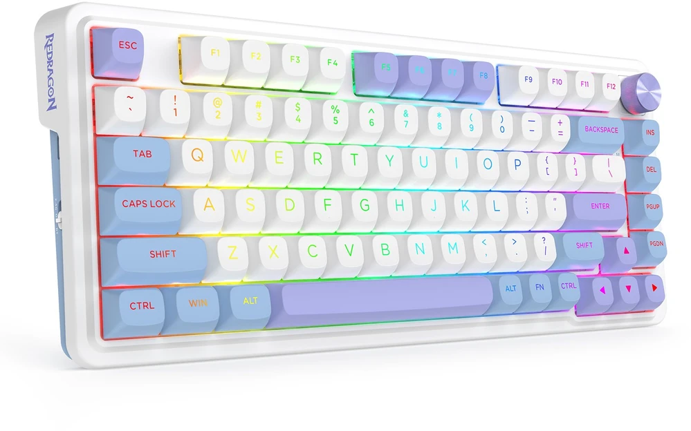 Klaviatūra žaidimams Redragon Ucal Max Manbo Linear Switch belaidė mechaninė su pašvietimu balta