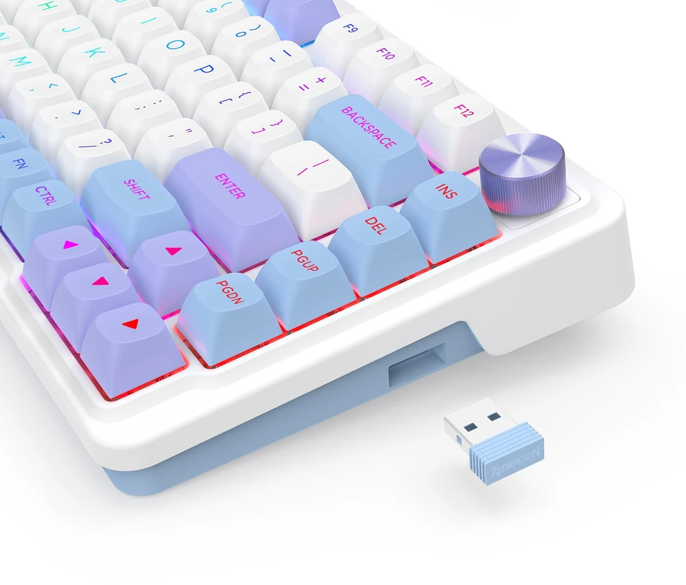 Klaviatūra žaidimams Redragon Ucal Max Manbo Linear Switch belaidė mechaninė su pašvietimu balta