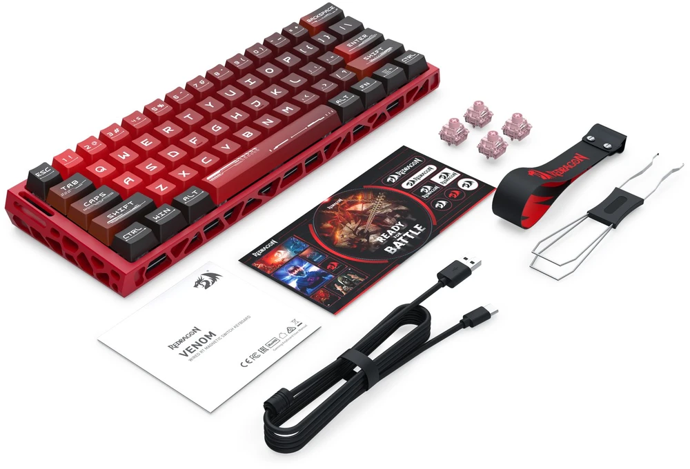 Klaviatūra žaidimams Redragon Venom Redragon Next-GEN UltraMag su laidu magnetyczna su pašvietimu raudona