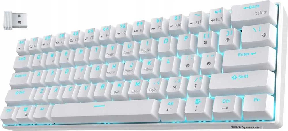 Royal Kludge RK61 klaviatūra | 60%, Hot-swap, Raudona Switches, US, balta