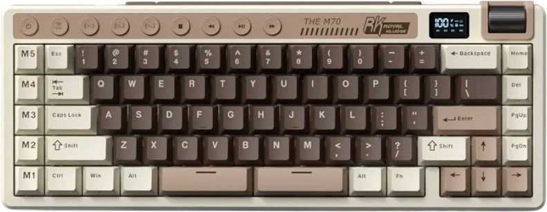 Royal Kludge M70 RGB Mocha Pilkas belaidė klaviatūra | 75%, Hot-swap, Creamy switches, US