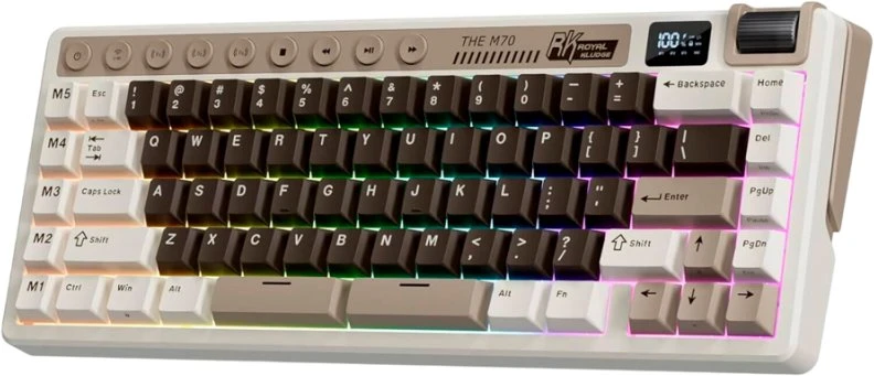 Royal Kludge M70 RGB Mocha Pilkas belaidė klaviatūra | 75%, Hot-swap, Creamy switches, US