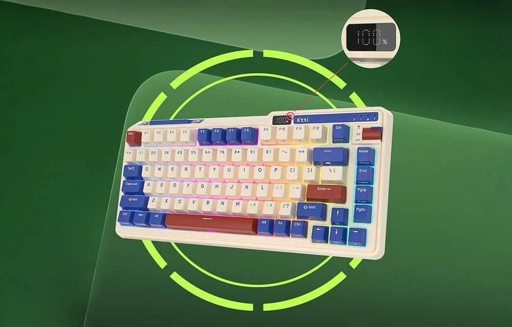 Mechaninė klaviatūra Royal Kludge KZZI K75 pro RGB, momentinis jungiklis (retro mėlynas)