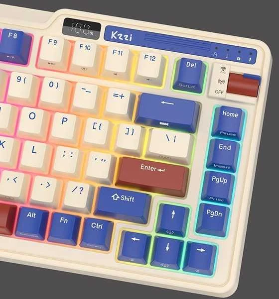Mechaninė klaviatūra Royal Kludge KZZI K75 pro RGB, momentinis jungiklis (retro mėlynas)