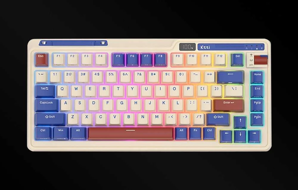 Mechaninė klaviatūra Royal Kludge KZZI K75 pro RGB, momentinis jungiklis (retro mėlynas)