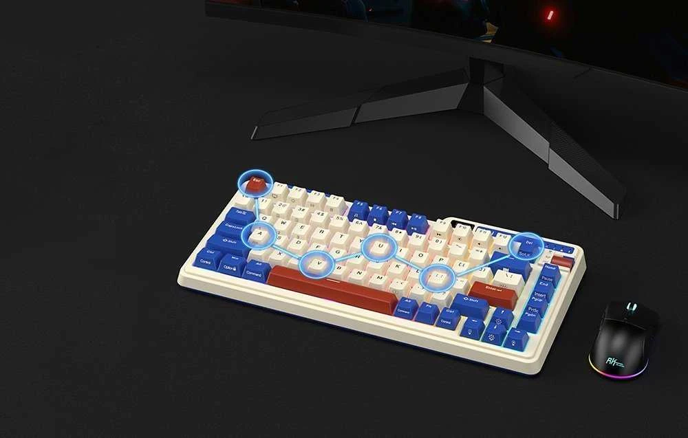 Mechaninė klaviatūra Royal Kludge KZZI K75 pro RGB, momentinis jungiklis (retro mėlynas)