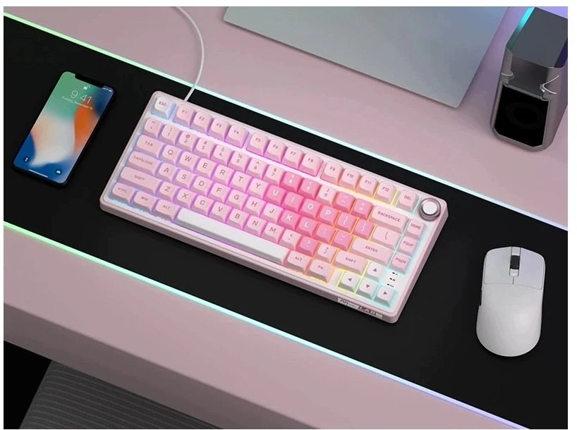 Klaviatūra Royal Kludge R75 Rožinė Melody Klaviatūra žaidimams rusvai gelsvas Switch