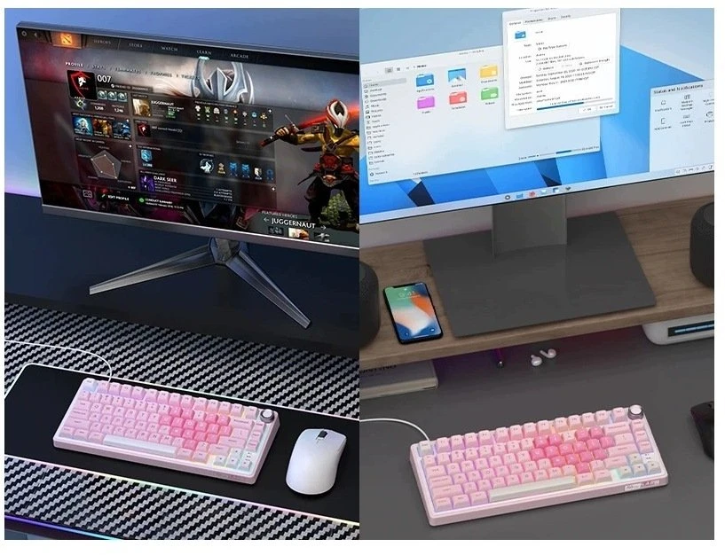 Klaviatūra Royal Kludge R75 Rožinė Melody Klaviatūra žaidimams rusvai gelsvas Switch