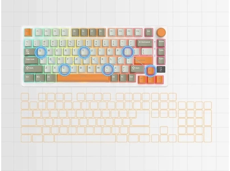 Klaviatūra Royal Kludge RK-M75 Slate Cyan Klaviatūra žaidimams Kremas switch