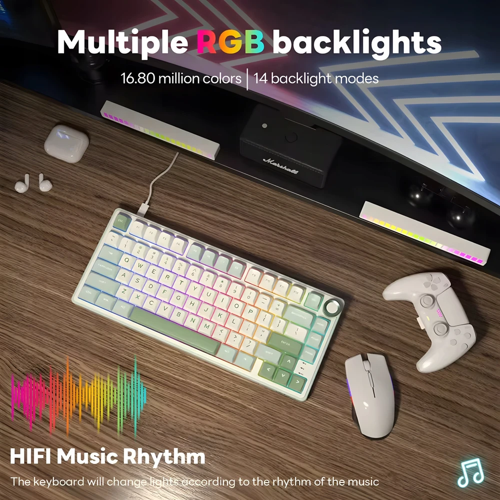 Royal Kludge RK R75 Sidabrinis Switches Skycyan Žaidimų klaviatūra baltos spalvos