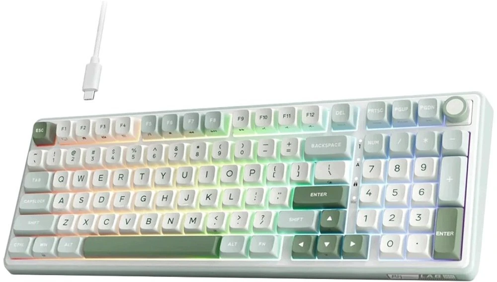 Royal Kludge RK-R98 RGB Sky Cyan laidinė klaviatūra | 96%, Hot-swap, rusvai gelsvas switches, US