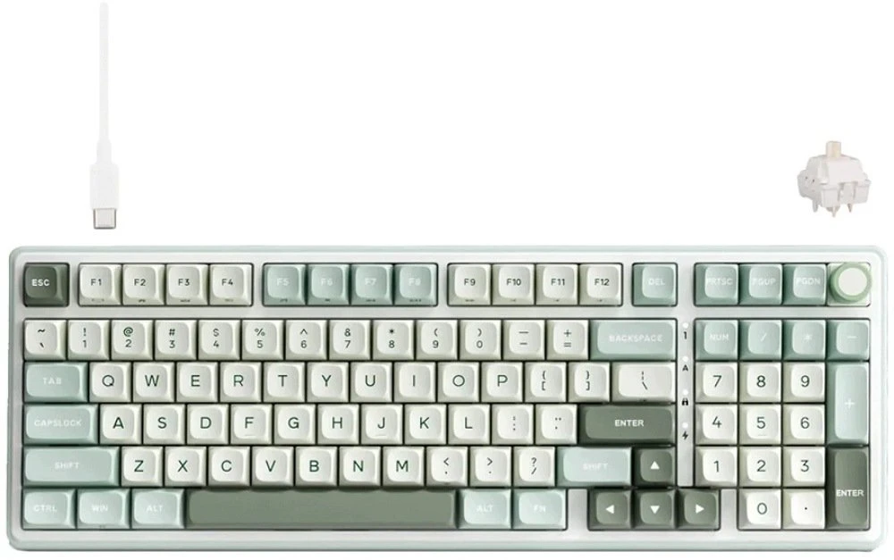 Royal Kludge RK-R98 RGB Sky Cyan laidinė klaviatūra | 96%, Hot-swap, rusvai gelsvas switches, US