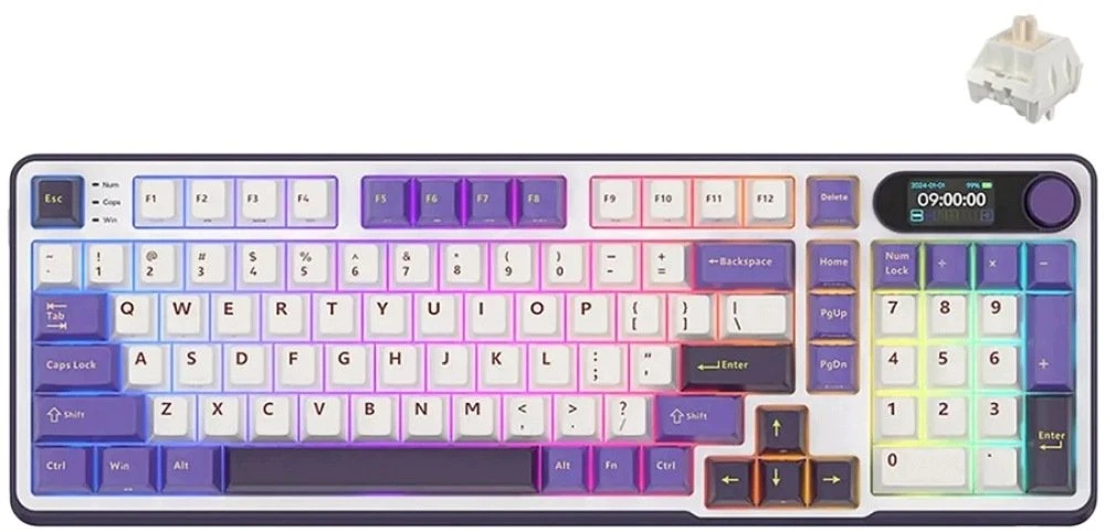 Royal Kludge RK-S98 RGB Blackberry belaidė klaviatūra | 96%, Hot-swap, rusvai gelsvas switches, US