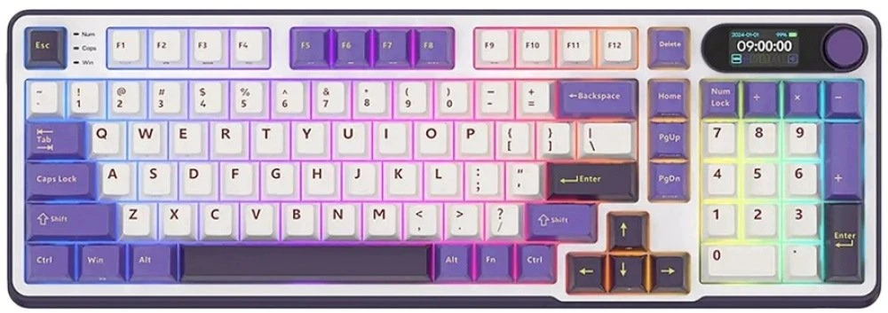Royal Kludge RK-S98 RGB Blackberry belaidė klaviatūra | 96%, Hot-swap, rusvai gelsvas switches, US