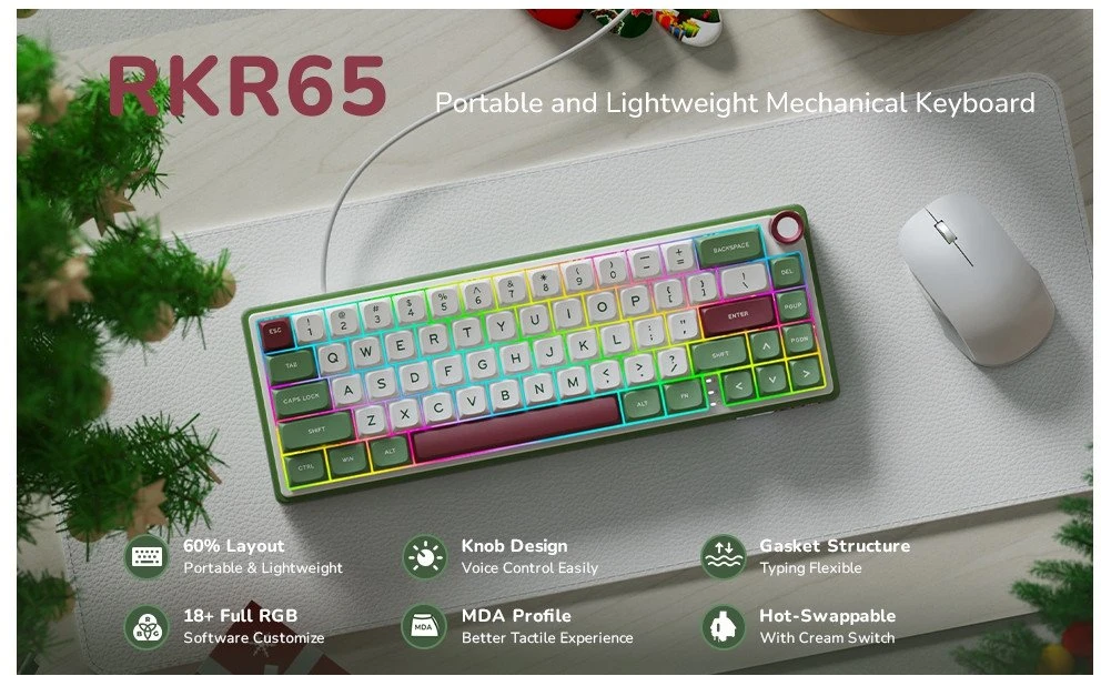 Royal Kludge R65 RGB Žalias sand laidinė mechaninė klaviatūra | 60%, Brown switches, US