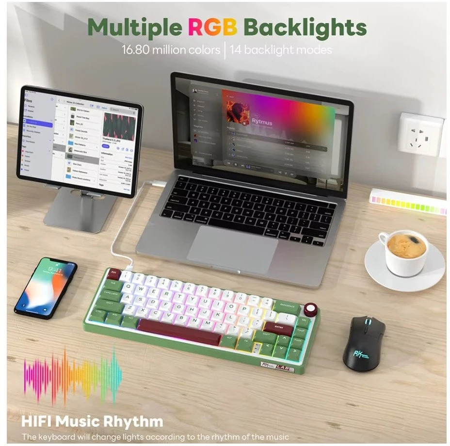 Royal Kludge R65 RGB Žalias sand laidinė mechaninė klaviatūra | 60%, Brown switches, US