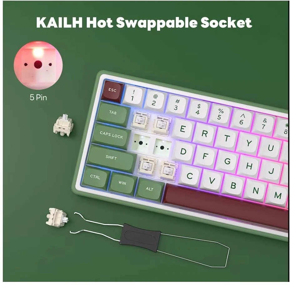 Royal Kludge R65 RGB Žalias sand laidinė mechaninė klaviatūra | 60%, Brown switches, US