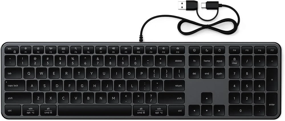 su laidu klaviatūra USB A/USB C QWERTY Dual (Mac/Windows) Satechi Slim LX3 su laidu space juodas