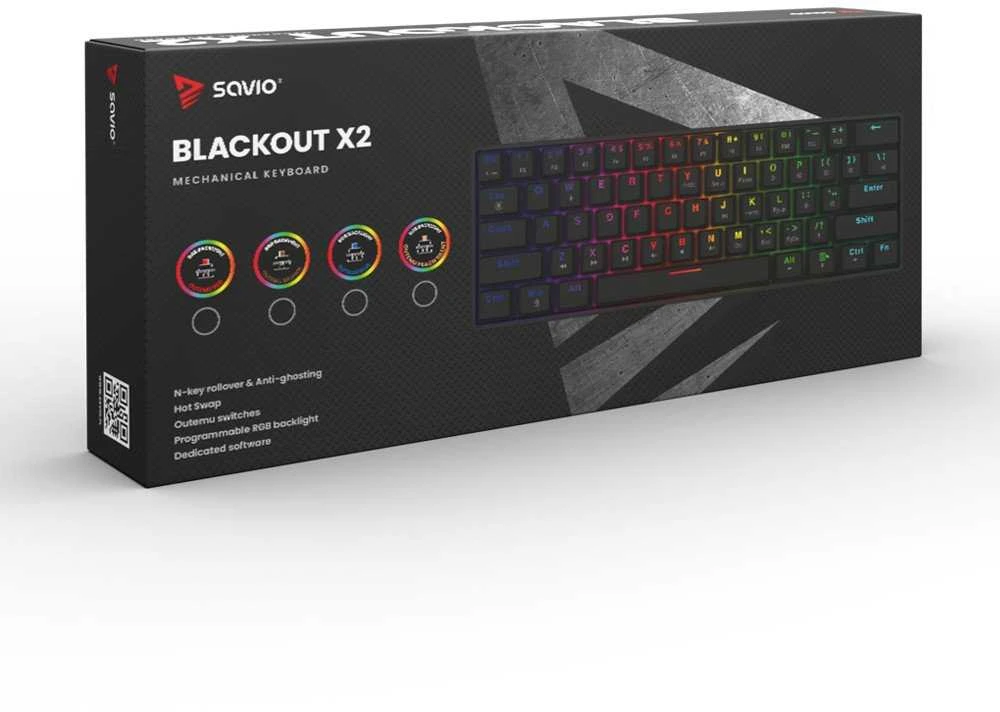 SAVIO BLACKOUT X2 Mechaninė klaviatūra OUTEMU Raudona, Hot Swap