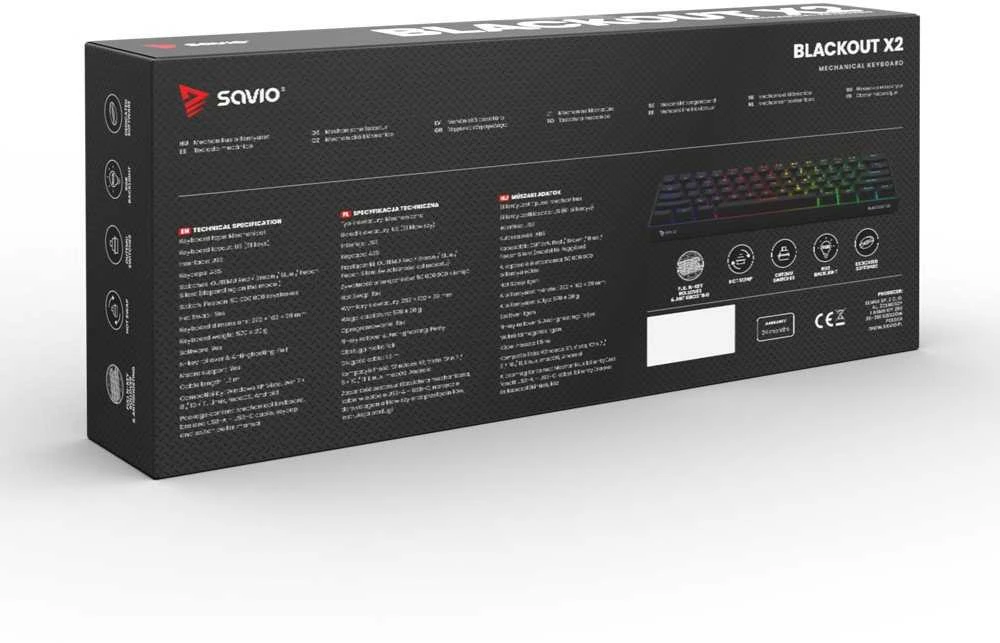 SAVIO BLACKOUT X2 Mechaninė klaviatūra OUTEMU Raudona, Hot Swap