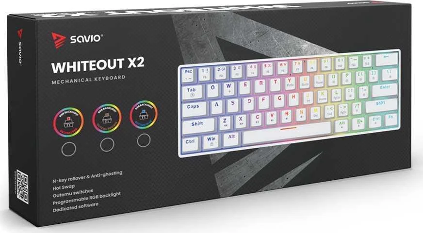 Klaviatūra žaidimams Savio Whiteout X2 Outemu Raudona su laidu mechaninė su pašvietimu balta