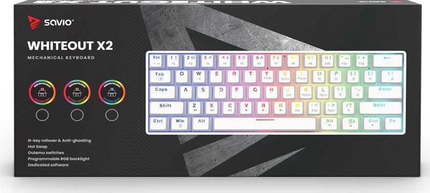 Klaviatūra žaidimams Savio Whiteout X2 Outemu Raudona su laidu mechaninė su pašvietimu balta