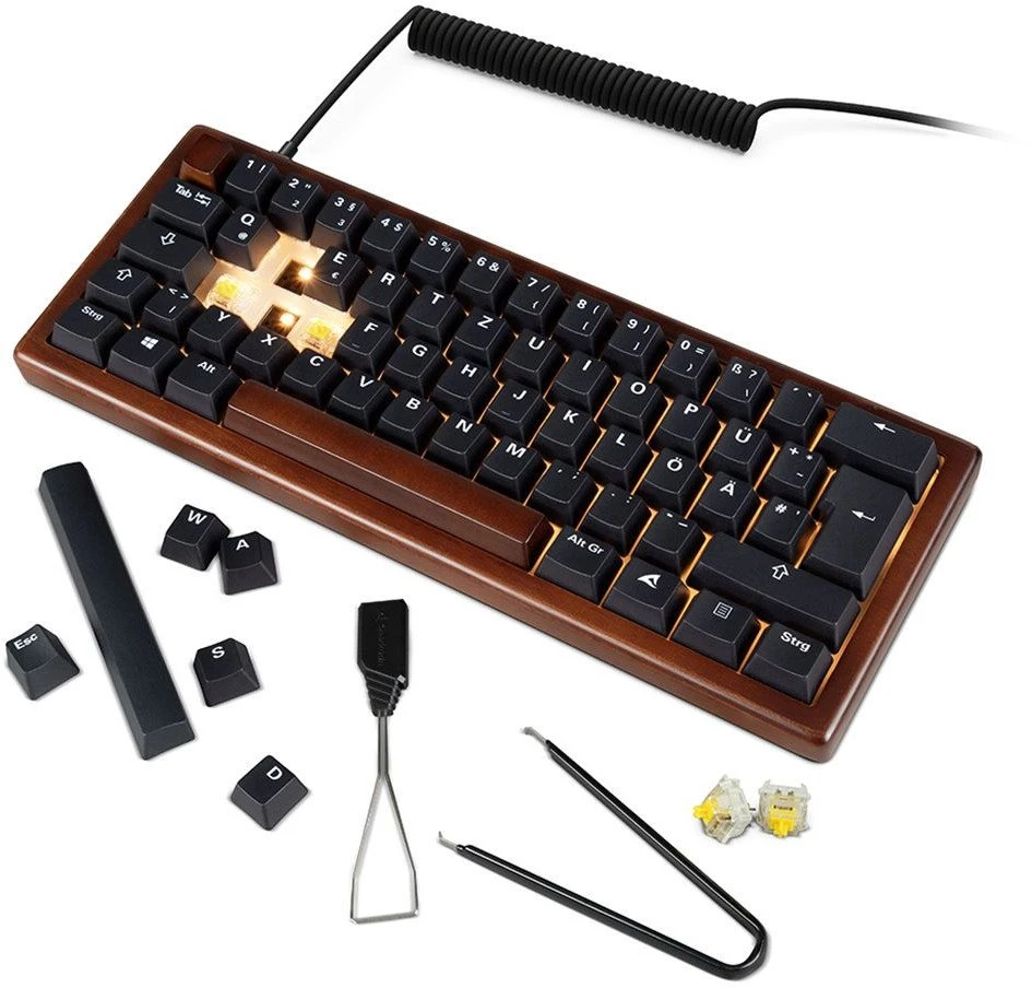 Sharkoon SKILLER SGK50 S4 Gen2 Wood PBT, Gaming-klaviatūra - holz/juodas, DE-išdėstymas, Gateron G Pro 3.0 Geltona