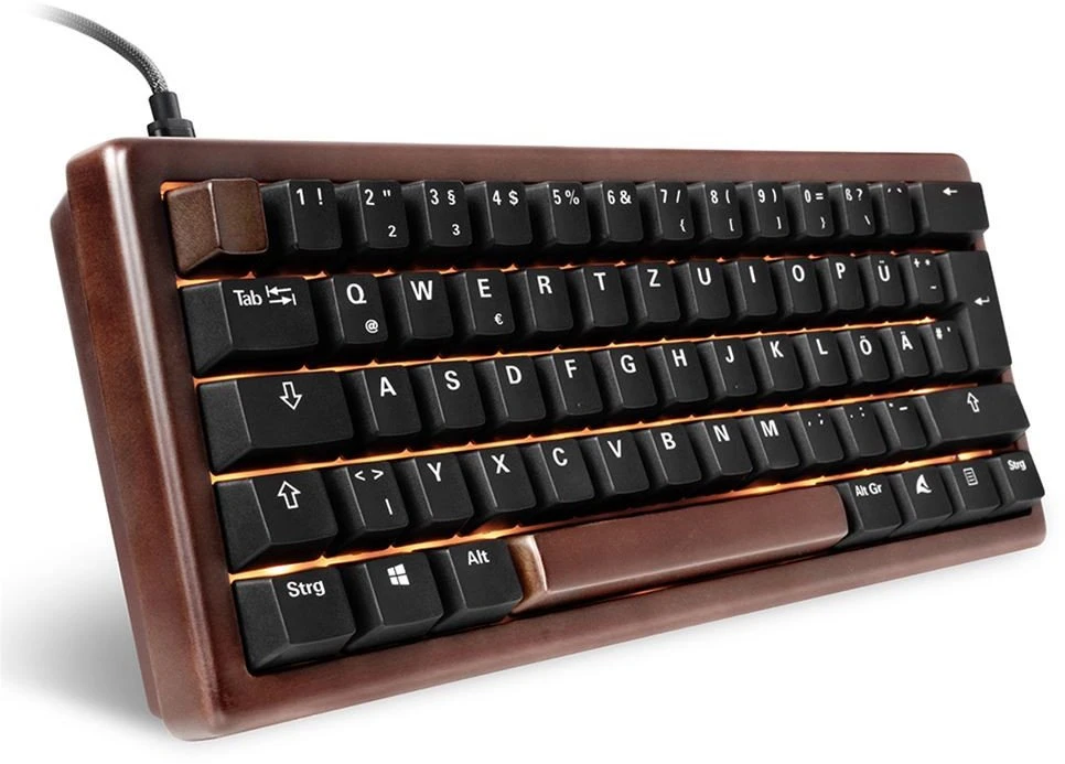 Sharkoon SKILLER SGK50 S4 Gen2 Wood PBT, Gaming-klaviatūra - holz/juodas, DE-išdėstymas, Gateron G Pro 3.0 Geltona