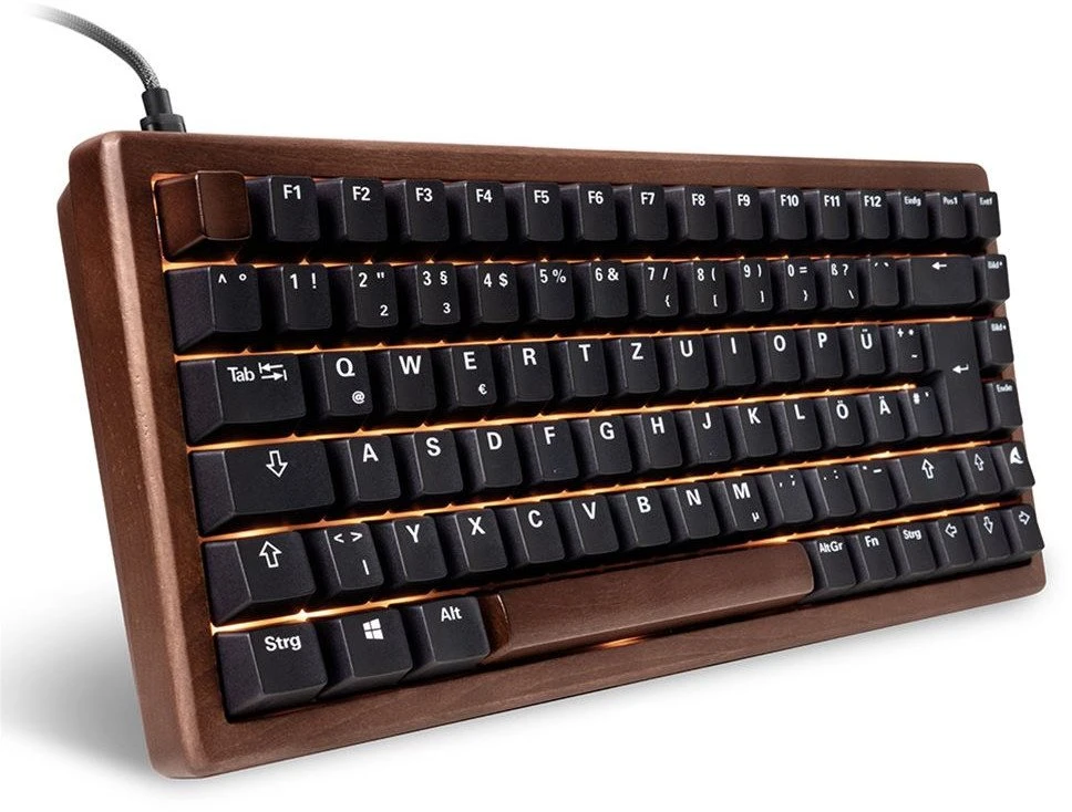 Sharkoon SKILLER SGK50 S3 Wood PBT, Gaming-klaviatūra - holz/juodas, DE-išdėstymas, Gateron G Pro 3.0 Geltona
