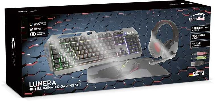 Klaviatūra Speedlink LUNERA 4 dalių žaidimų rinkinys su RGB apšvietimu, DE išdėstymas, SL-670305-BK