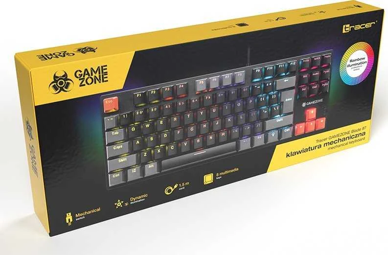 Klaviatūra žaidimams Tracer GameZone Blade 87 su laidu mechaninė su pašvietimu juoda-pilka
