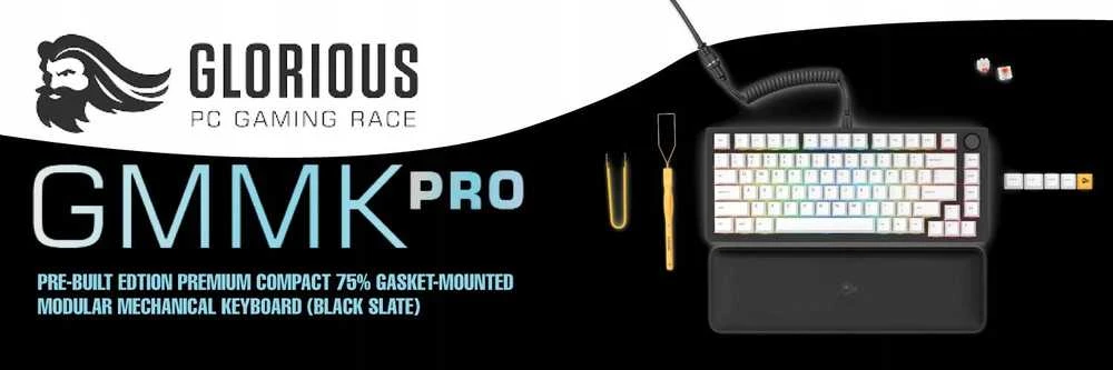 Glorious GMMK Pro Juodas Slate 75% TKL klaviatūra – Pre built, ANSI išdėstymas – juodos spalvos