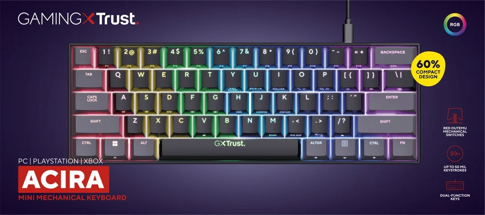 TRUST GXT 867 ACIRA 60% MINI RGB mechaninė klaviatūra